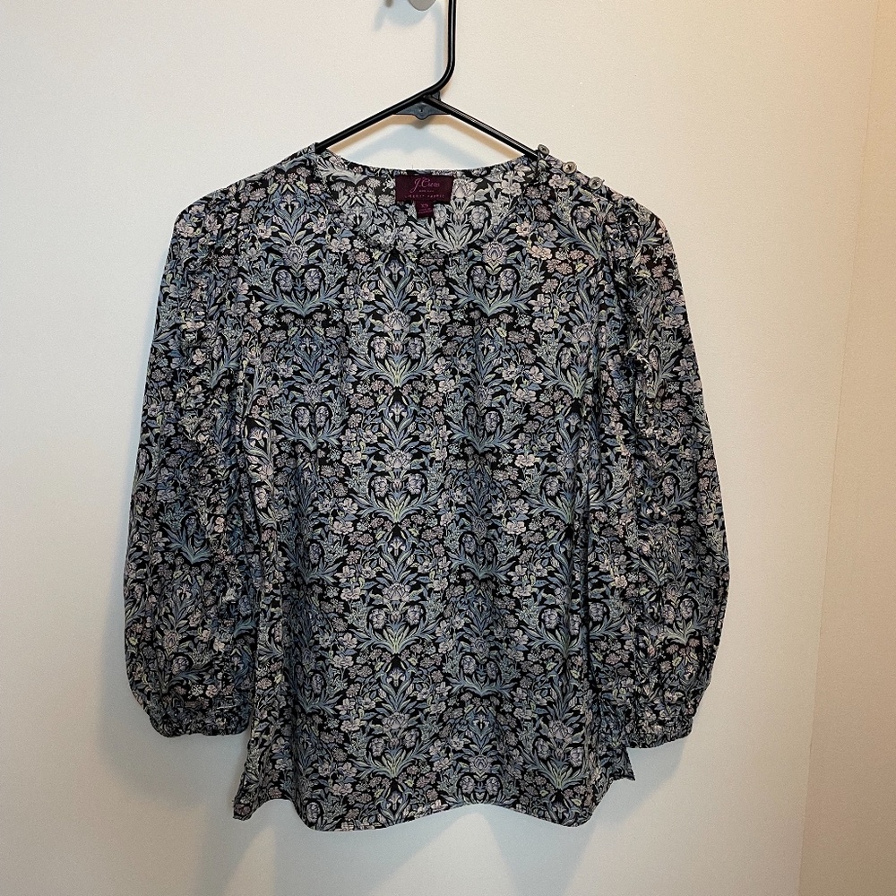 Liberty J.Crew Ruffle Sleeve Top in Liberty Print Sea Grass Floral Size X-Small